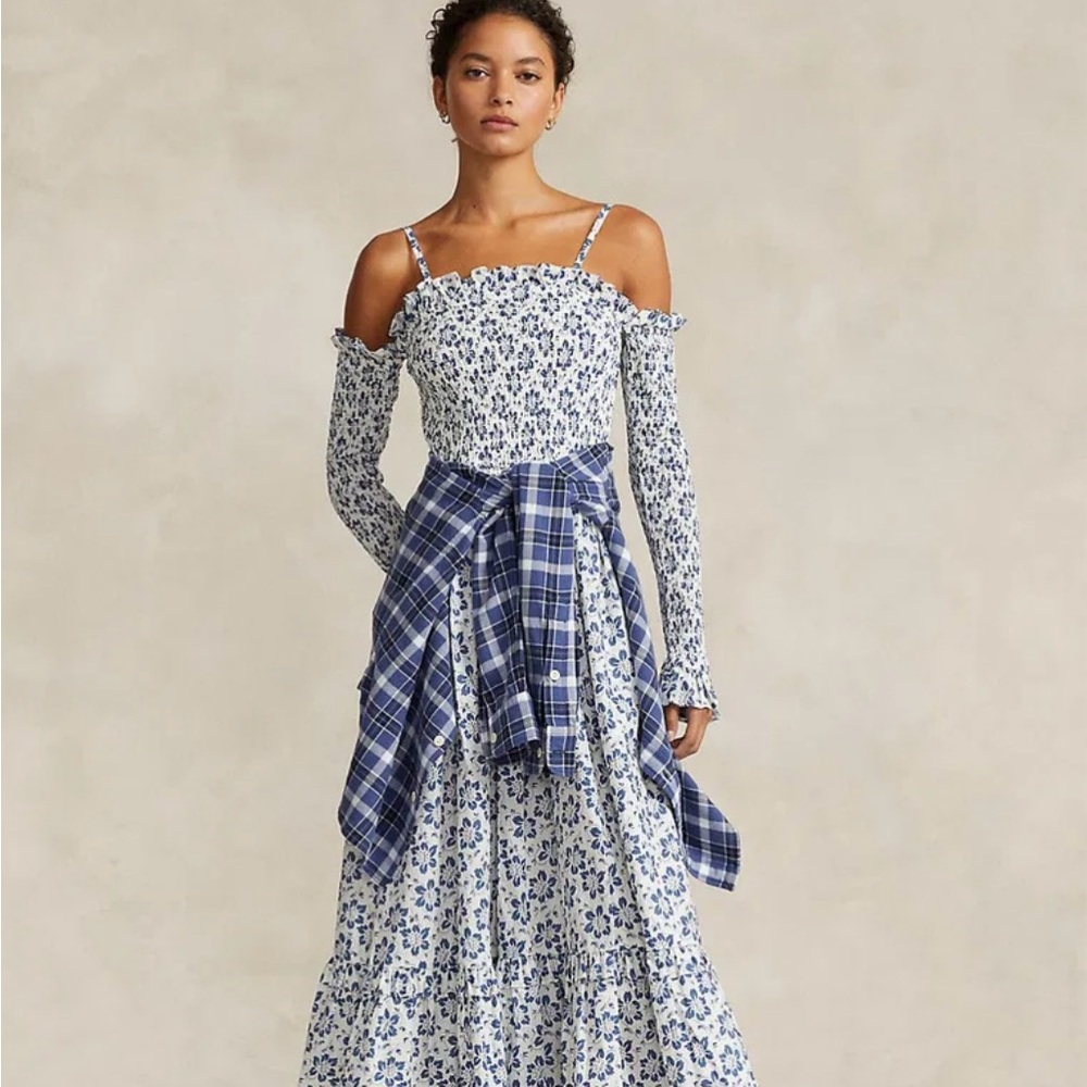 POLO RALPH LAUREN

Floral Smocked Cotton Midi Dress